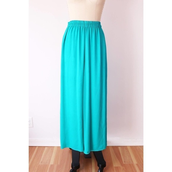 Vintage Teal Wide Leg Swishy Pants Elastic Waist Jasmine Disneybound - Picture 3 of 8